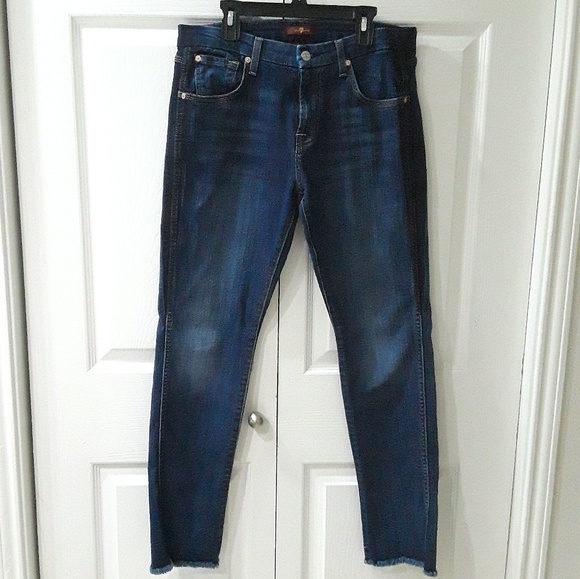7 For All Mankind Wide Cuff Raw Hem Jeans, Sz 28 - Picture 3 of 5